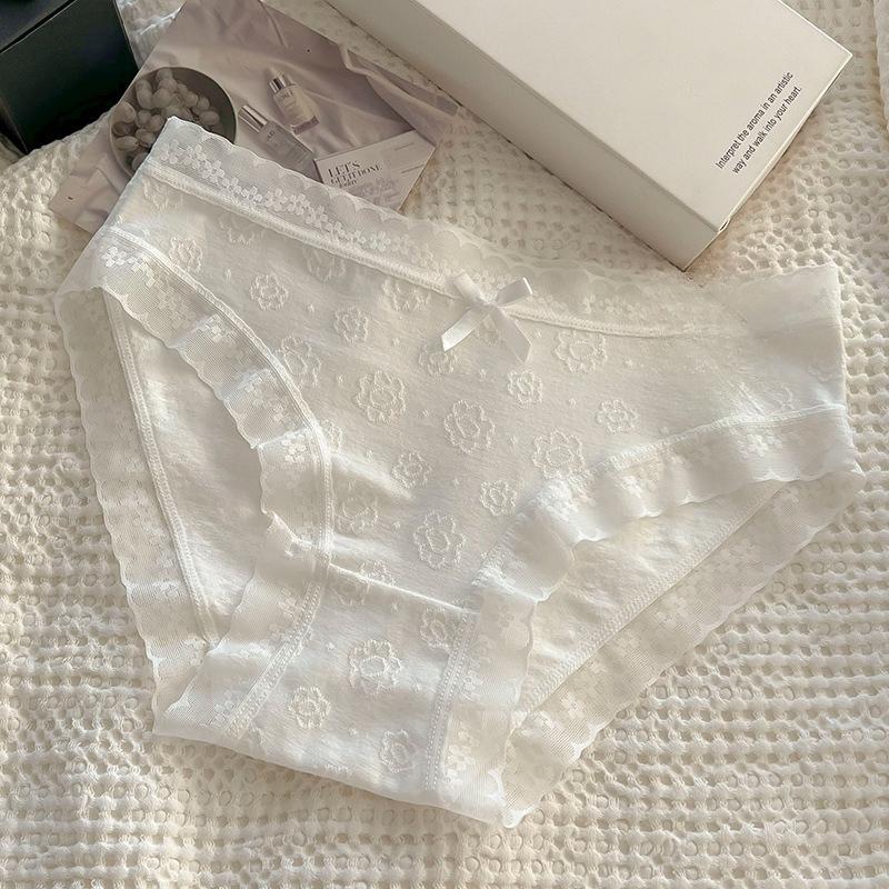Ladies Spring and Autumn Simple Lace Pure Cotton Antibacterial Crotch Waist No Trace Briefs