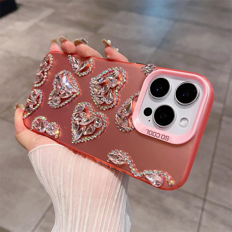 

Rhinestone Heart iPhone Case for iPhone 14 Plus, 16 Pro Max, and 17 - Drop-Proof High-End Design 14 Plus