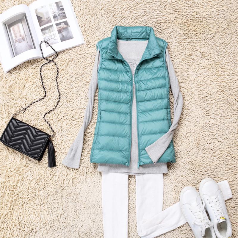 Women's Slim-Fit Lightweight Down Vest - Short Stand-Up Collar, Plus Size, Autumn/Winter 2025