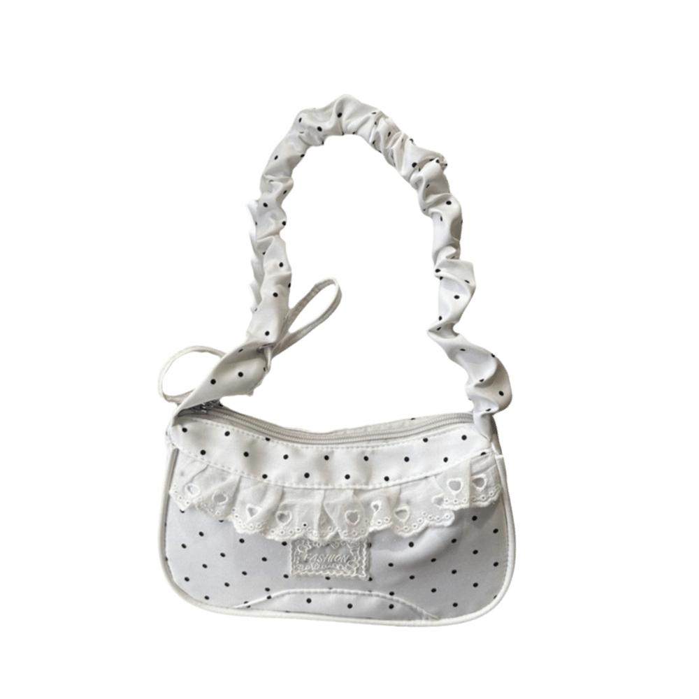 Lace Pleated Underarm Bag Stretchable Strap French Stick Handbag Polka Dot Shoulder Bag Commute белый