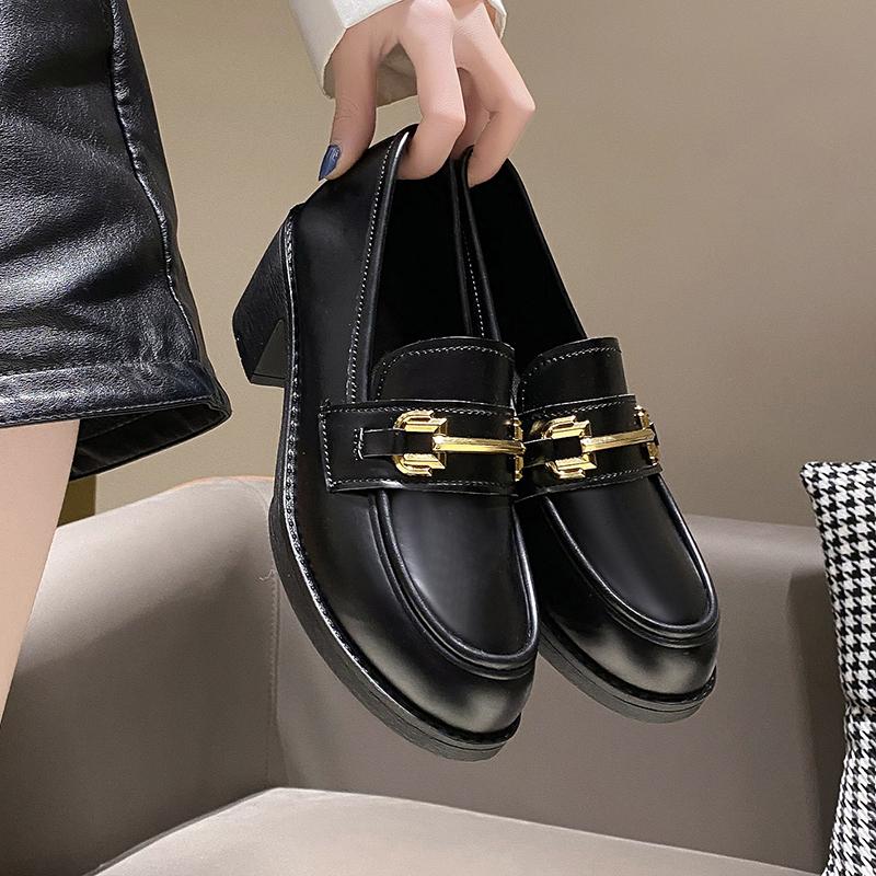 Zapatos Nuevos para Mujer Moda Exterior Punta Redonda Color Sólido Gruesos con Resistentes al Desgaste Zapatos de Señora Zapatos Para Mujeres