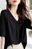 Blouse Summer Top Short Sleeve Loose Fit Outerwear Feminine Chiffon Shirt Pullover Plain Adult Elegant Clean Stylish Casual Formal Commuting OL [H.