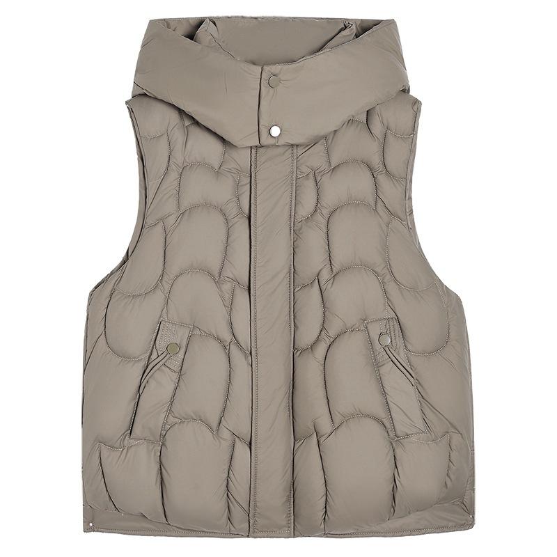 Large pocket stand-up collar hooded vest women's autumn and winter warm vest loose with short cotton vest loose