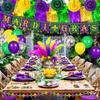 Mardi Gras Parade Float Decorations Kit Purple Green Gold Tinsel Garlands Fan Flag Mardi Gras Banner Balloons Paper Fans Streamers Masquerade Masks
