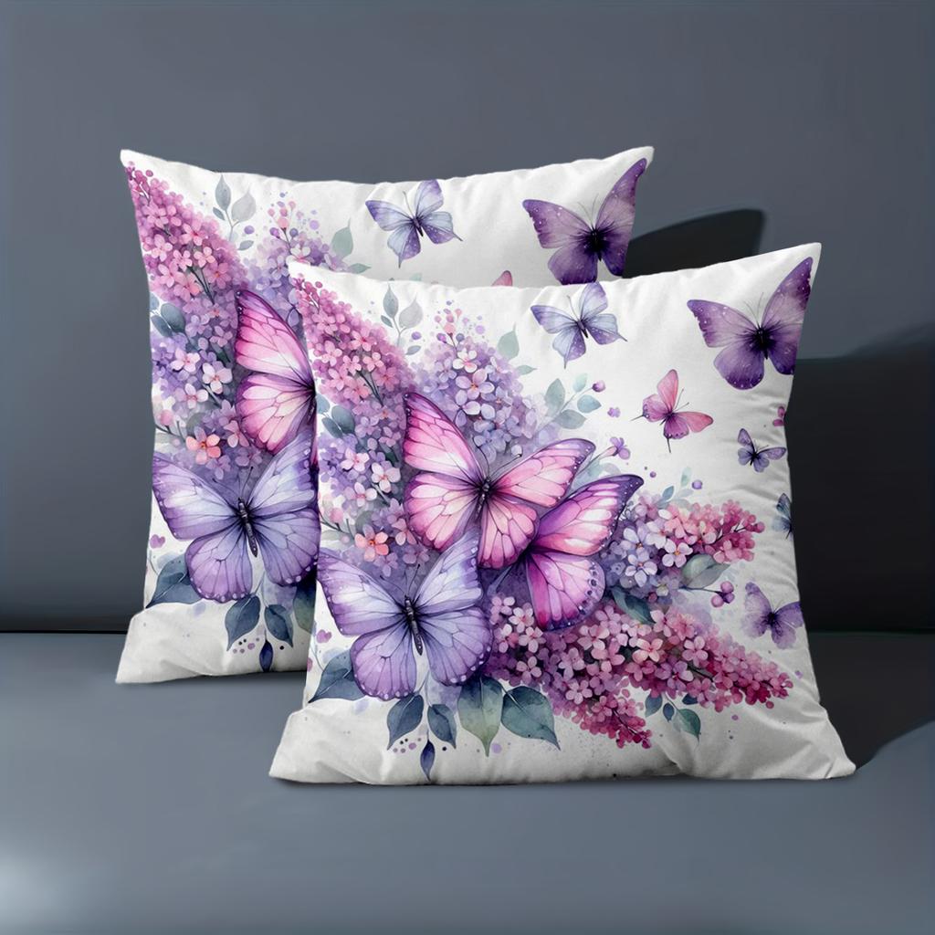 1 pieces -2D flat printing Lilac And Butterfly Patterned Decorative Throw Pillows Polyester pillowcase, sofa  cushion cov