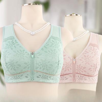 Soft Cotton Cup Front Zip In The Elderly Underwear Ladies Vest Lace Without Steel Ring Large Size Bra