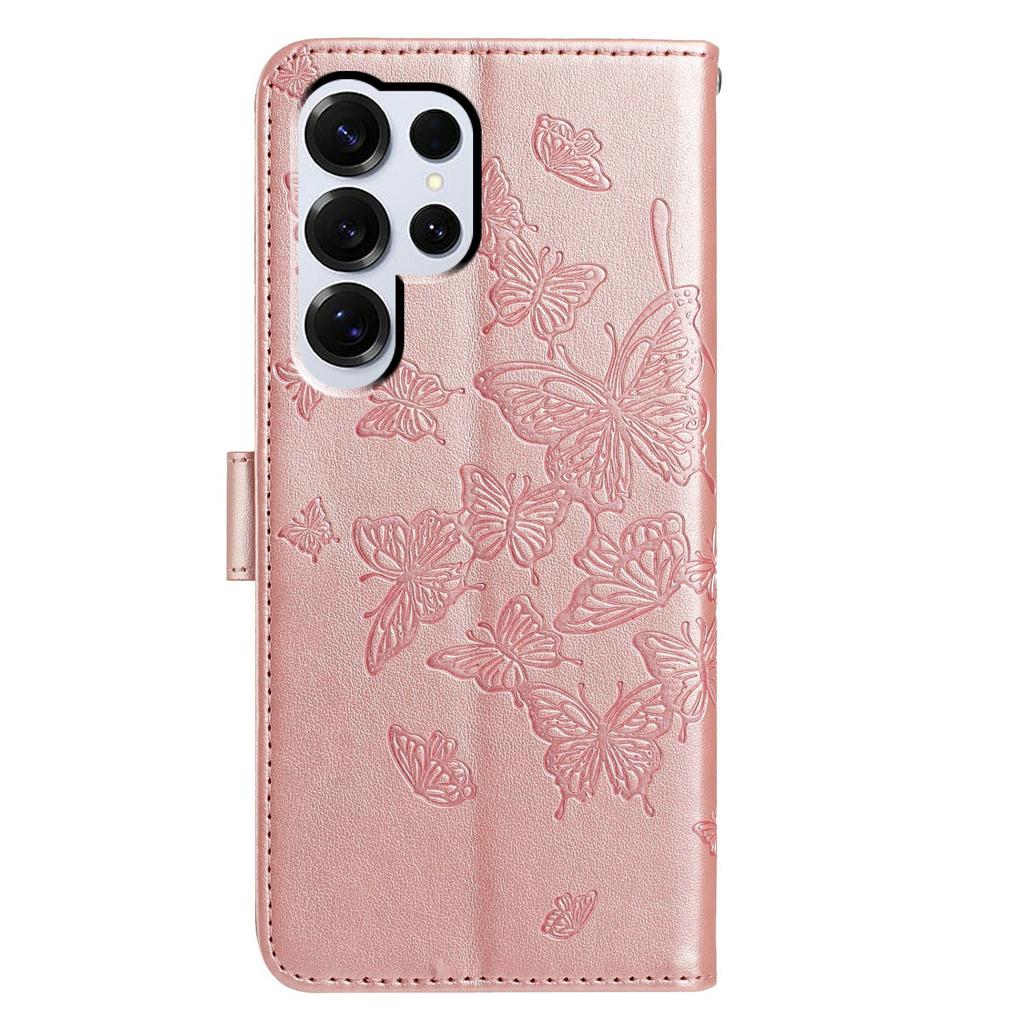 For Samsung Galaxy S25 Ultra Case Butterfly Imprinted Wallet Stand PU Leather Flip Phone Cover with Strap