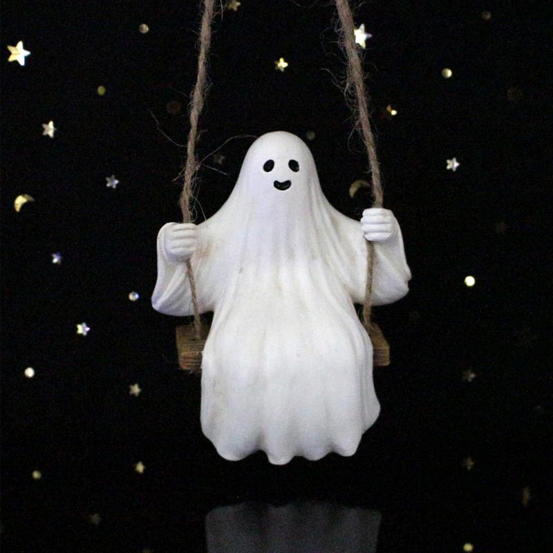 Rear View Ghost Decor Swing Pendant Car Ornament Cute Car Decor Rearview Mirrors Decor Swinging Ghost Car Pendant Resin