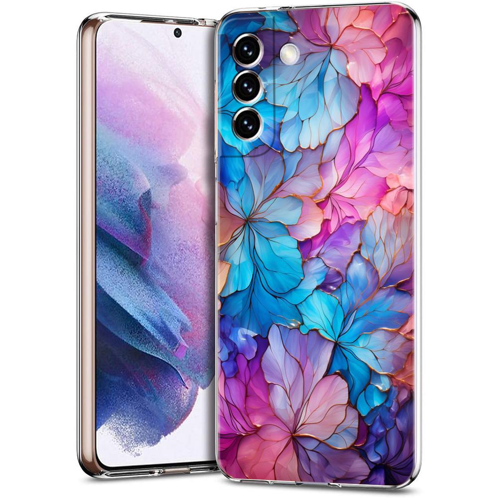 Phone Case For Samsung Galaxy S24 Ultra S23 FE S22 S20 S21 5G S10 S9 Plus S10E S8 Silicone Clear Beauty Flowers Leaves Cover
