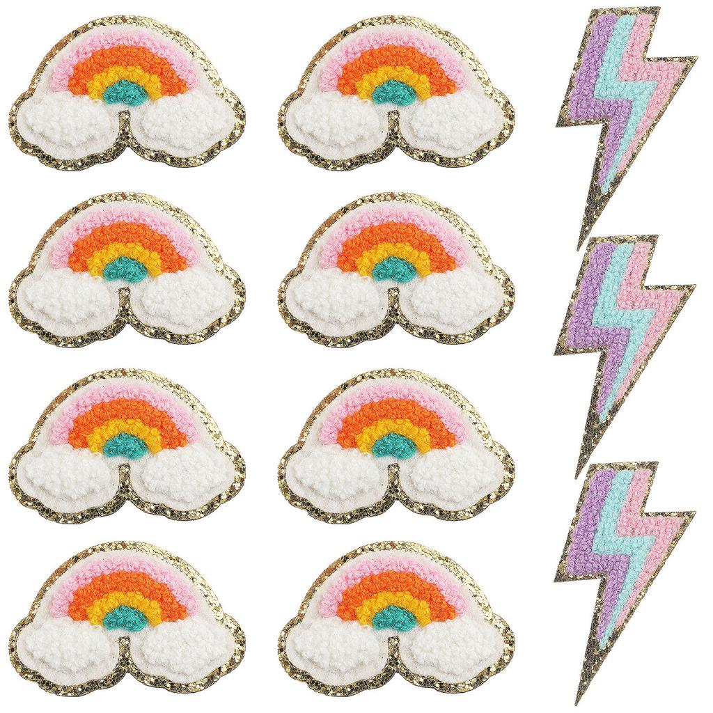 Towel Embroidery English Letter Embroidery Cloth Sticker Smiley Face Patch Sticker Ironing Chenille Rainbow Love Lightning Embroidery Sticker