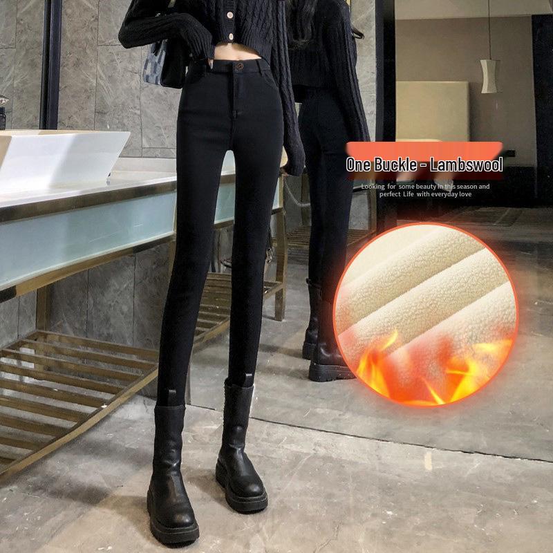Damen Schwarz Plus Samt Lammwolle Baumwolle Leggings - Dicke, Warme Hose für Herbst/Winter 2025