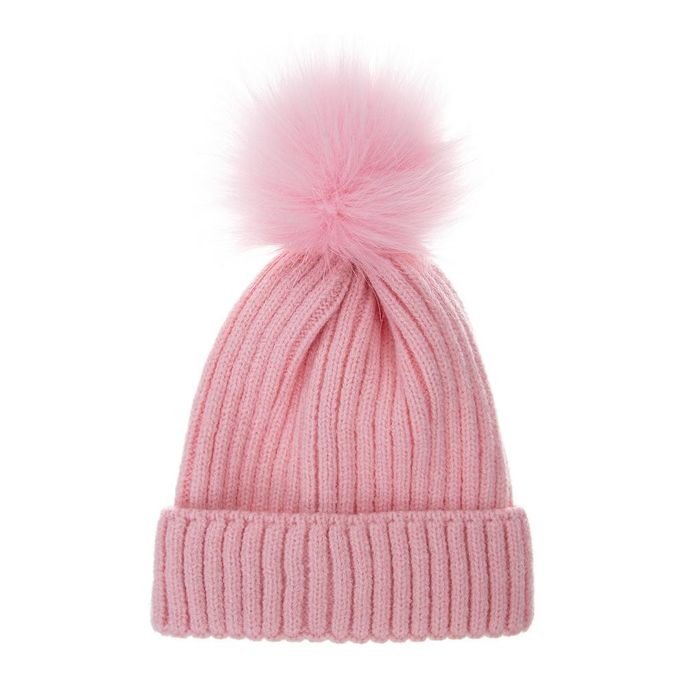 Kids Solid Color Winter Knit Hat with Pompom Thick Thermal Ear Flap Knitted Beanie for Babies Fall Simplicity Children Cap