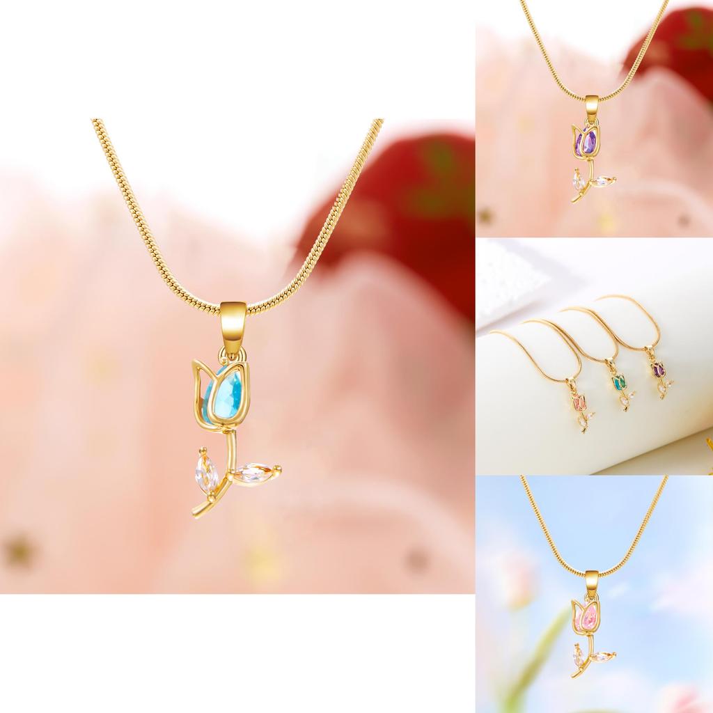 Tulip Pendant Necklace Copper Chain Womens Elegant Spring Jewelry
