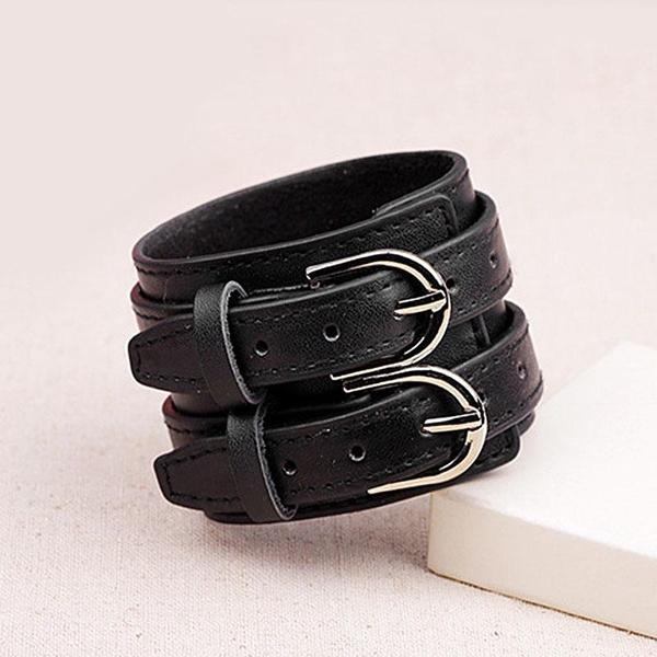 Fashion Male Leather Bracelet Friendship Big Wide Bracelet for Women Men High Quality Buckle Adjustable Bracelet Vintage Punk Jewelry Gifts