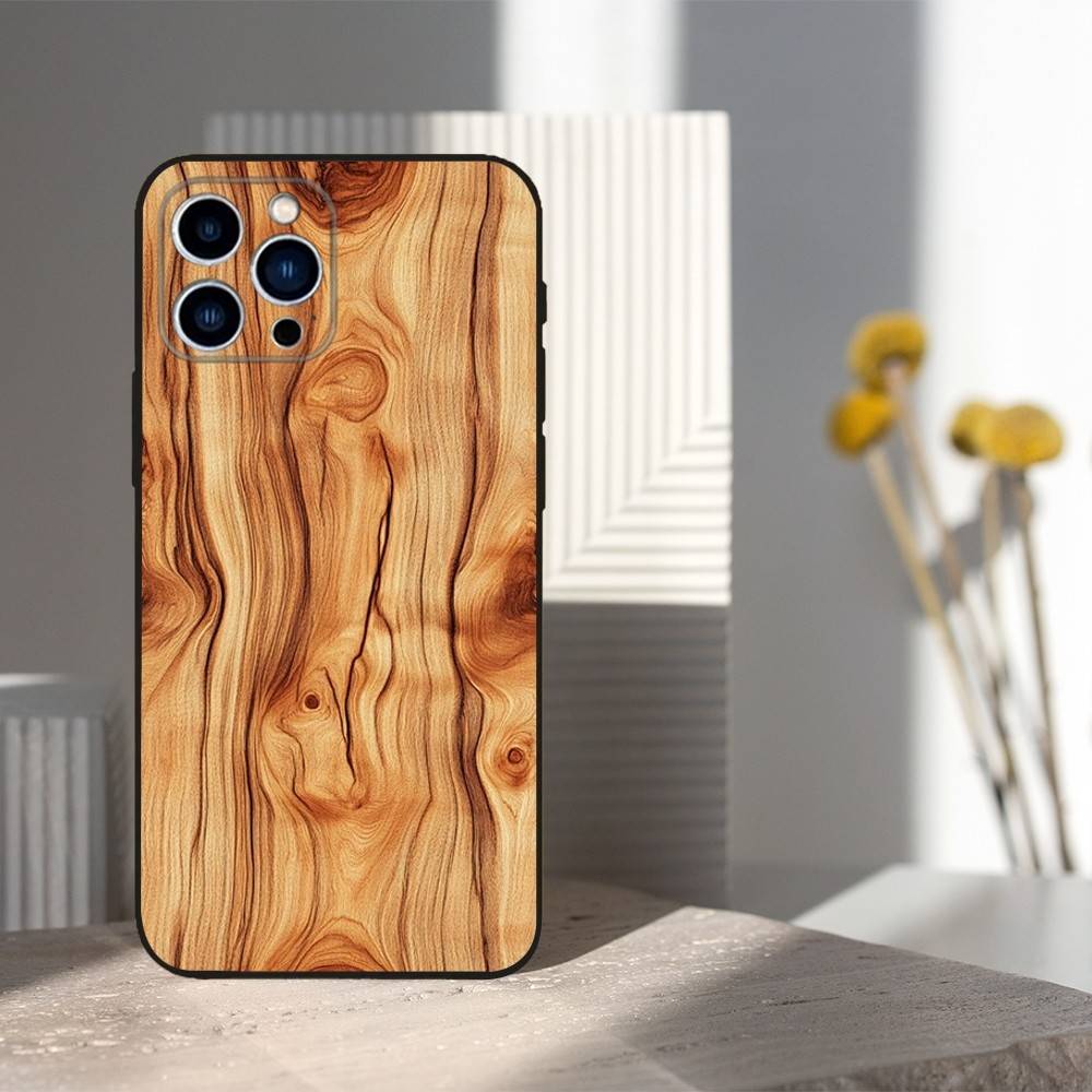 

Natural Wood Pattern Case For iPhone 11,12,15,14,13,16,17,Plus,Pro Max,XS,X,XR,SE,Mini,8,7,Soft Silicone Black iPhone13