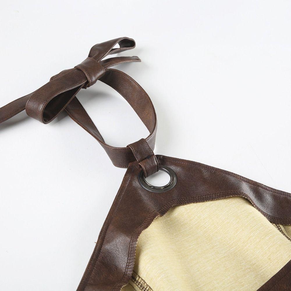 Backless Sleeveless Halter Camisole Vest Tight Top Women Fashion Leather Tank Top  Party