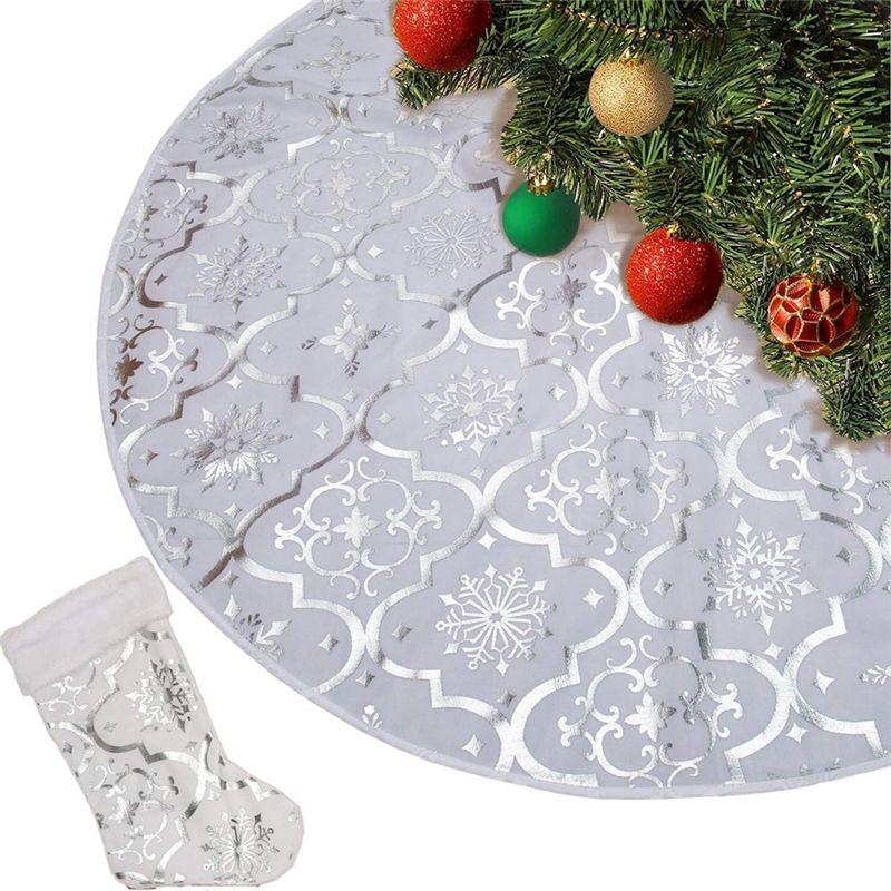 

Good-48 Inch Christmas Tree Skirt Xmas Soft Cover Mat Decor Snowflake Collar Farmhouse Tree Skirt,Silver Durable