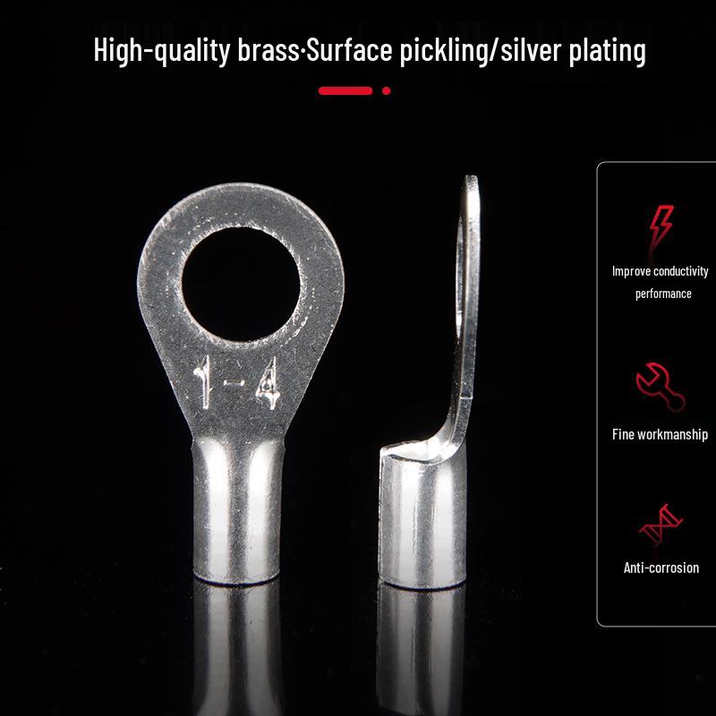OT Series Pure Copper Crimp Lugs: Cold-Pressed Terminals, Brass Silver-Plated Bolt, Round Wiring Ears Connectors