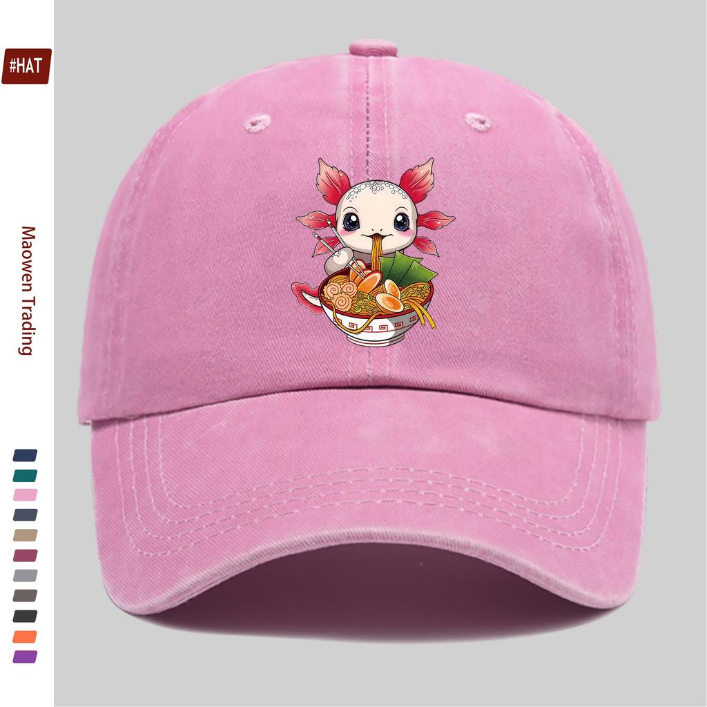 Pc Cute Ramen Lover Fashion Cartoon Print Baseball Cap with Axolotl Pattern Print Design Sun Hat Casual Decorative Hat Adjust