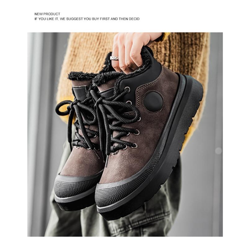 Mens Large Size Soft Sole Heightened Winter Warm Fur Snow Boots Padded Lined Ankle Boots Anti-slip Hiking Casual Sports Workwear Martin Boots