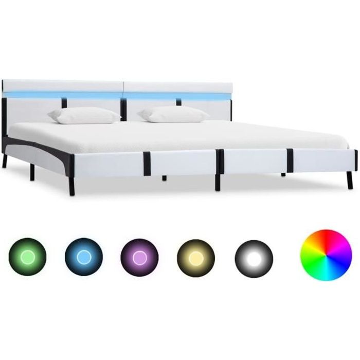 Cadre de lit - vidaXL - Similicuir - 180 x 200 cm - Blanc - LED intégré - 1 place
