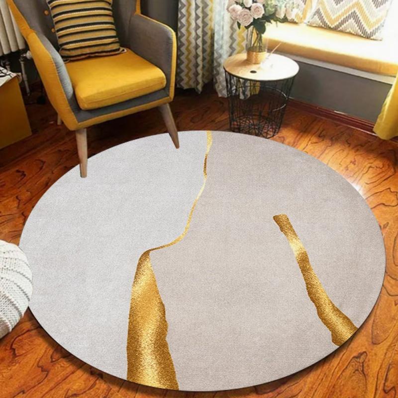 Luxe Grijs Wit Goudader Marmer Rond Vloerkleed Antislip Abstracte Vloermat Moderne Scheurprint Vloerkleed voor Woonkamer Slaapkamer 80x80cm