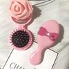 Pink & Black Y2K Bow Airbag Massage Comb – Cute, Portable DIY Hairbrush