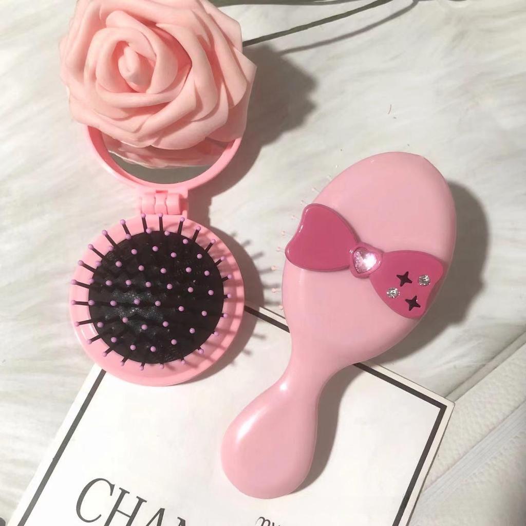 Pink & Black Y2K Bow Airbag Massage Comb – Cute, Portable DIY Hairbrush