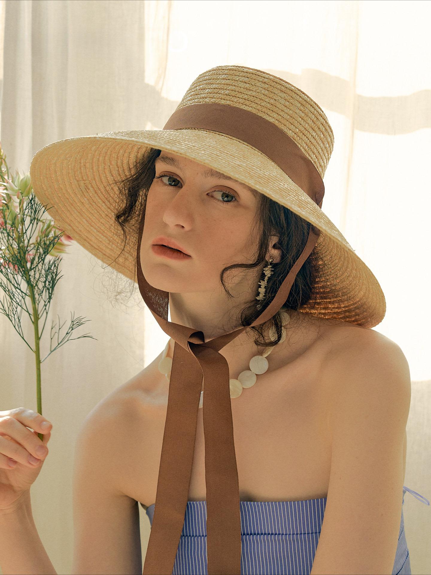 My Extreme Outdoor Activities Women's Black Uspop ’S Wide Brim Wheat Straw Hat French Vintage Style Summer Beach Sun Hat 56-58Cm