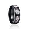 8Mm Men Black Red Stainless Steel Finger Ring Viking Dragon Blue Cubic Zirconia Inlay Finger Ring Nuptial Bridal Band Beveled Edge Comfort FitTrendy