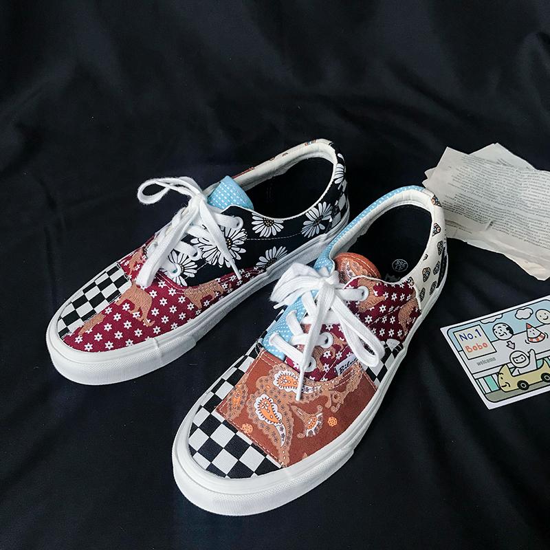 

Низкие мужские туфли 2024 года из черного холста с принтом, все вулканизированные туфли, женские повседневные туфли для скейтбординга с цветочным принтом, классические фирменные кроссовки 36