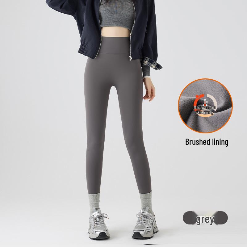 Women's High-Waist Matte Shark Yoga Leggings - Plus Velvet, Slimming, Brushed for Autumn/Winter 2025