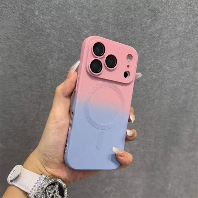 

для iPhone 17 Air Роскошный чехол для телефона Magsafe с беспроводной зарядкой и градиентной кожей на ощупь для iPhone 17 16 15 14 13 12 11 Pro Max Plus Cover iPhone 17 Pro розовый