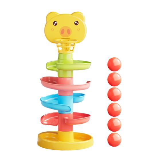 Kids Ball Drop Tower 2/3/5/7/9 Layers Cartoon Pig Marble Run Track Toy Toddlers Boys Girls Educational Rolling Ball Slide Toy