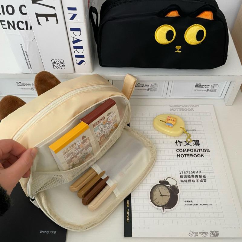 Módní pouzdro na penál pro děti, roztomilé kreslené vyšívání kapybara kotě, pouzdro na tužky s velkou kapacitou, úložný pytel na psací potřeby