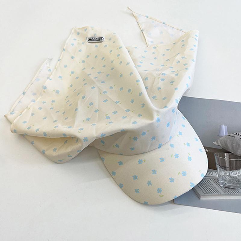 Japanese Fresh Flower Printing Strap Headscarf Caps For Women Spring And Summer Travel Versatile Sunscreen Sun Hats