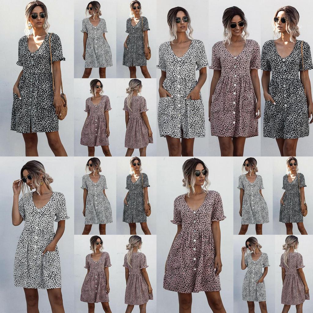 Stylish Women V-neck Holiday Mini Dress Featuring Elegant Polka Dot Design And Pockets