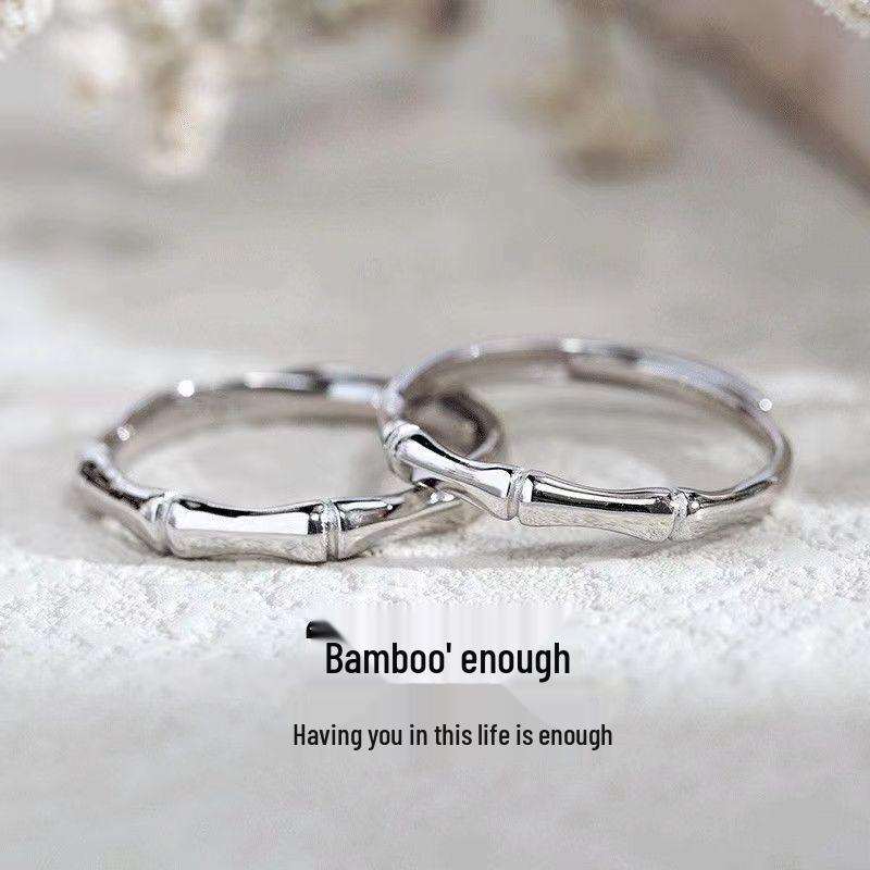 Silver-Plated Bamboo Joint Couple Rings - Easy Wear, Stylish Pair for Men and Women