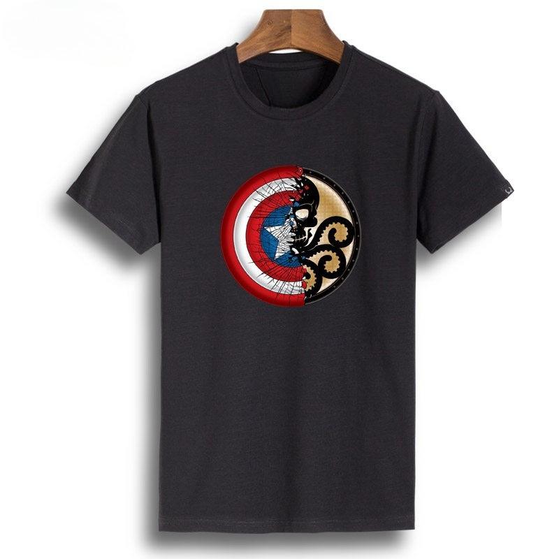 

Captain America Shield Cartoon Print Pure Cotton Childrens Tshirt Loose Casual Round Neck Parentchild Outfit Summer New M