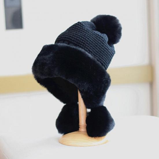 Женская шапка-ушанка из искусственного меха, вязаная шапка-бини, теплая казачья русская ушанка, зимняя чёрный