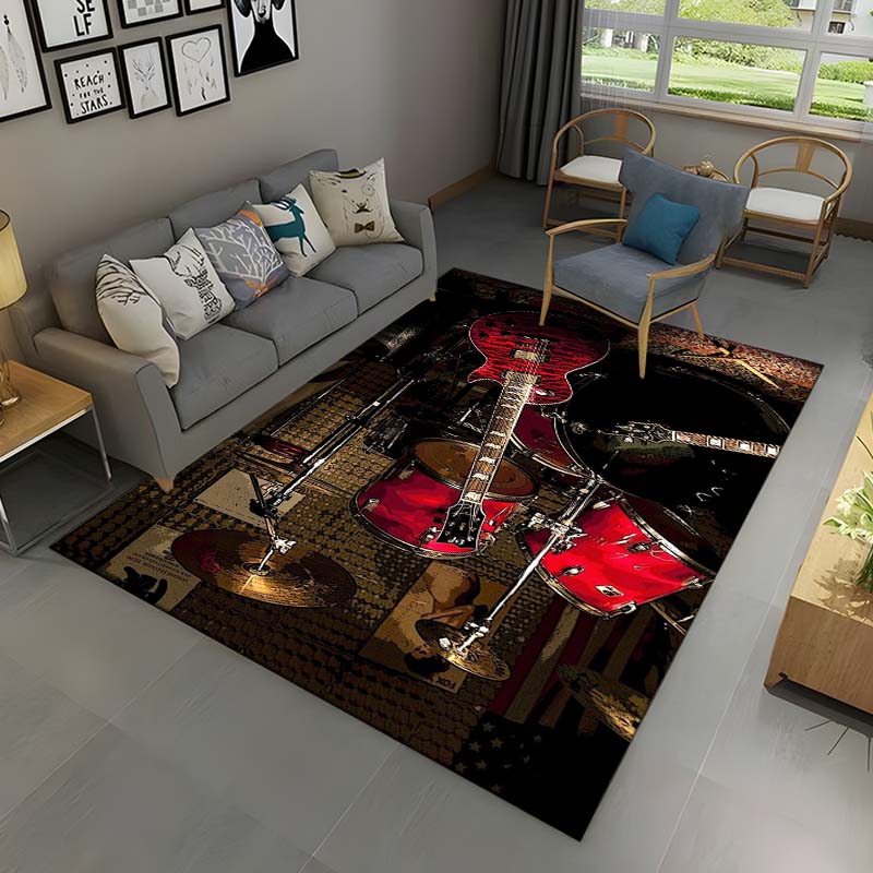 3D Drum Kit Music Instruments Area Rug Large,Carpet Rug for Living Room Bedroom Sofa Doormat Decor,Kid Play Non-slip Floor Mat