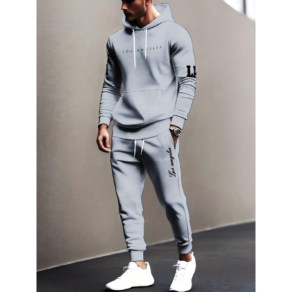 Men's Hooded Sports Suit, Available In Multiple Colors, Featuring Letter Printed Hoodies and Pants, Effortlessly Creating a Street Style Look