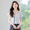 Women's V-Neck Short-Sleeve Chiffon Blouse with Tie Detail