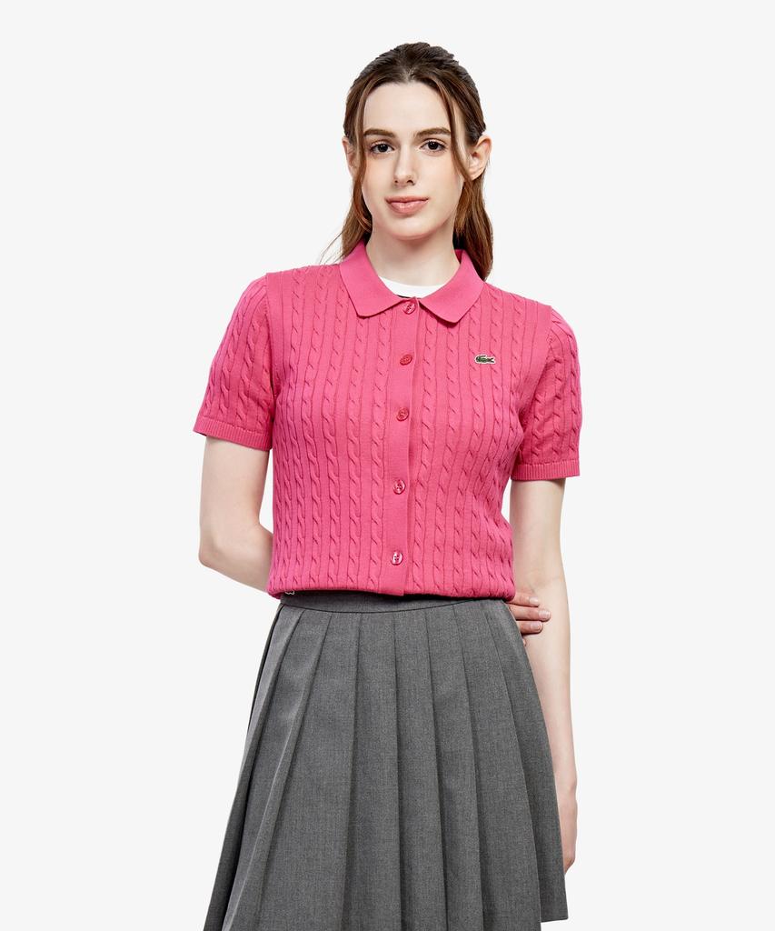 Lacoste Women'S Cable Short Sleeve Polo Cardigan Af280E-56G Glh