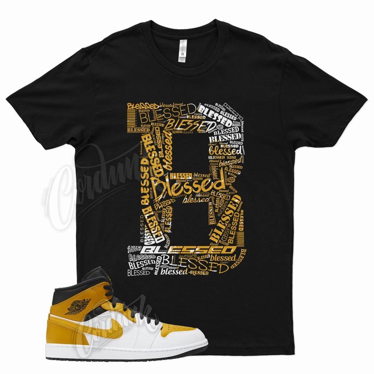 Black BLESSED T Shirt for Air J1 1 Mid University Gold White 2XL
