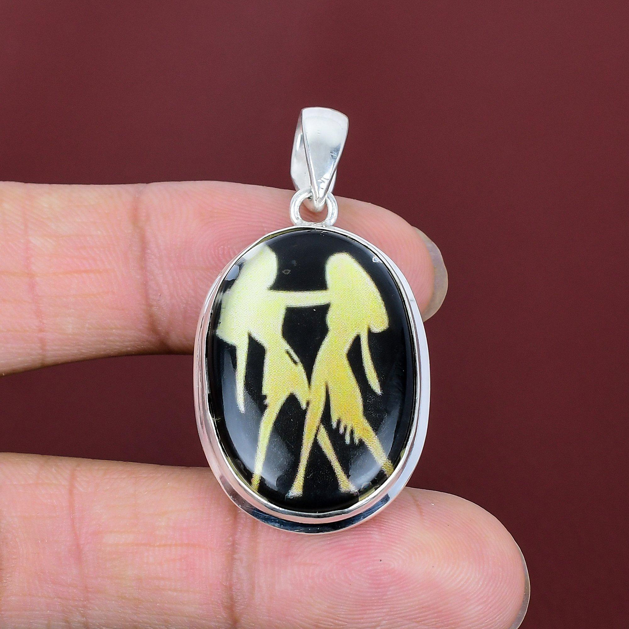 Gemini zodiac sign in black onyx pendant astrology pendant horoscope jewelry 925 sterling silver pendant handmade pendant gemstone jewelry