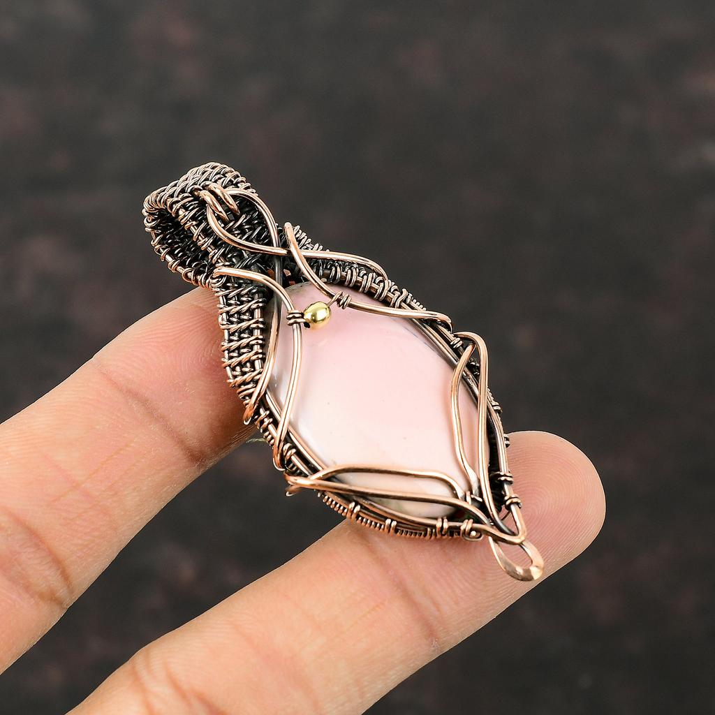 Rosa Opal Anhänger Kupferdraht gewickelter Anhänger Edelstein Kupferschmuck Handgefertigt Designer Anhänger Drahtwicklung Rosa Opal Schmuck Anhänger Zum Geschenk