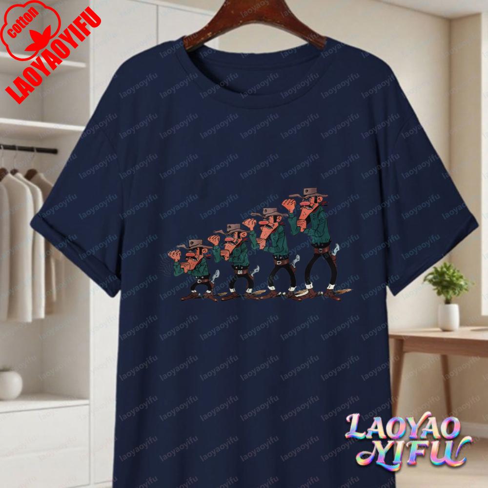 

Classic Lucky Luke Cast Print Casual Tops Retro Western Animation Cotton TShirt Summer Casual Wear for Unisex Women Trendy Tee 4XL