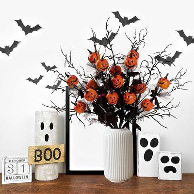 1 Stück Halloween Dekoration Orange Künstliche Kürbisblumenstrauß Partyzubehör für Heimdekoration DIY Bastelarbeiten Feiertagsornament