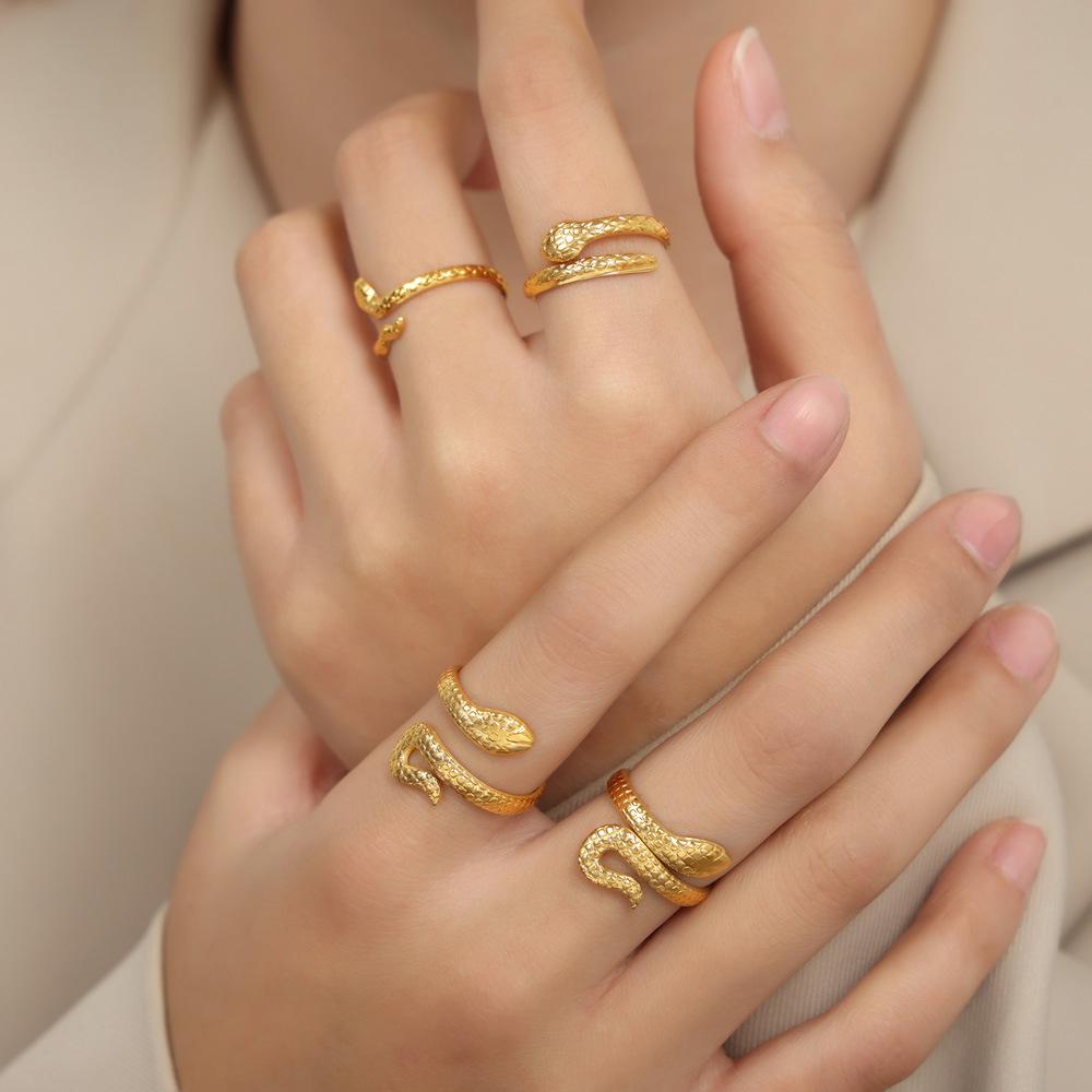 Trendy Openable Gold Snake Shape Titanium Steel Couple Ring - Non-fading, Light Luxury, French Retro Style